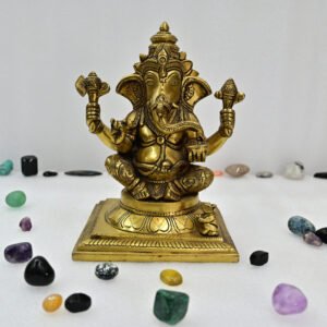 Golden Brass Ganesha Idol (Square Base)