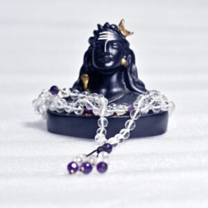 Clear Quartz Cutting Mala with blue stone